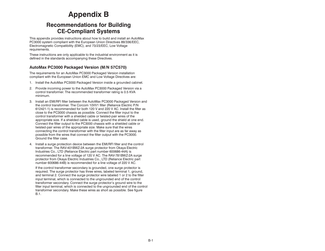 Appendix b, Recommendations for building cećcompliant systems | Rockwell Automation 57C570 AutoMax PC3000 User Manual User Manual | Page 245 / 294