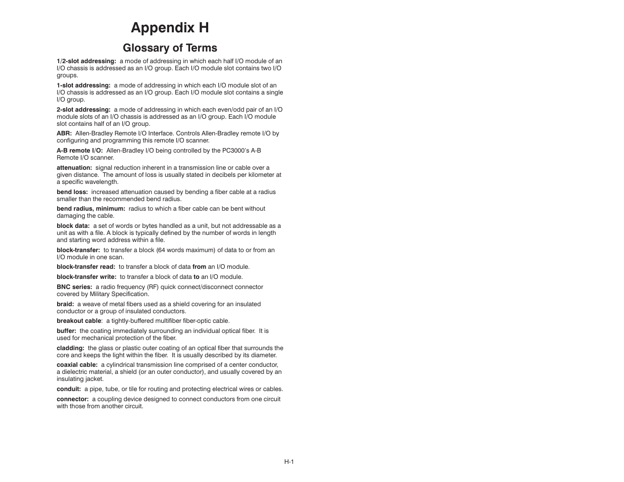 H - glossary of terms, Appendix h, Glossary of terms | Rockwell Automation 57C570 AutoMax PC3000 User Manual User Manual | Page 281 / 294