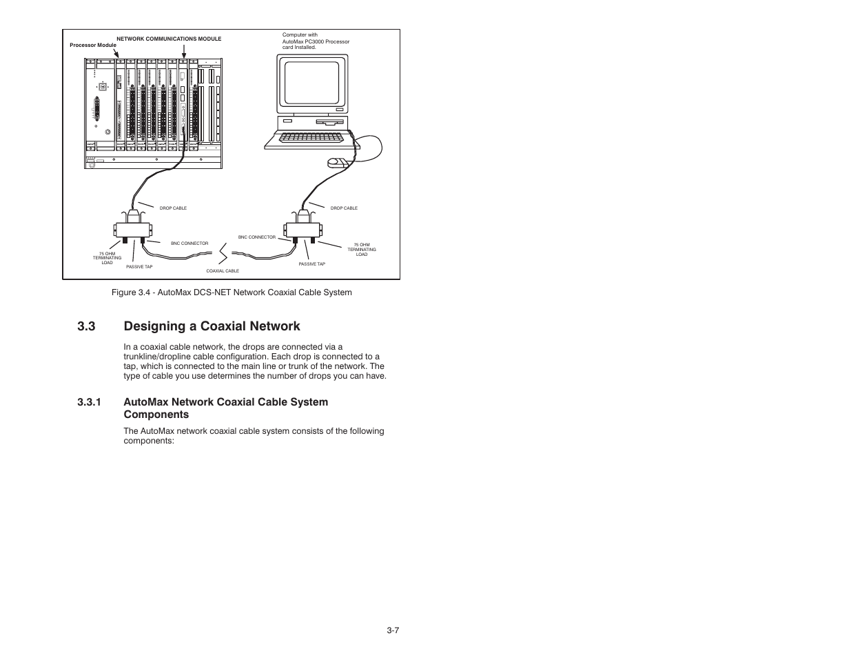 3 designing a coaxial network, 1 automax network coaxial cable system components | Rockwell Automation 57C570 AutoMax PC3000 User Manual User Manual | Page 45 / 294