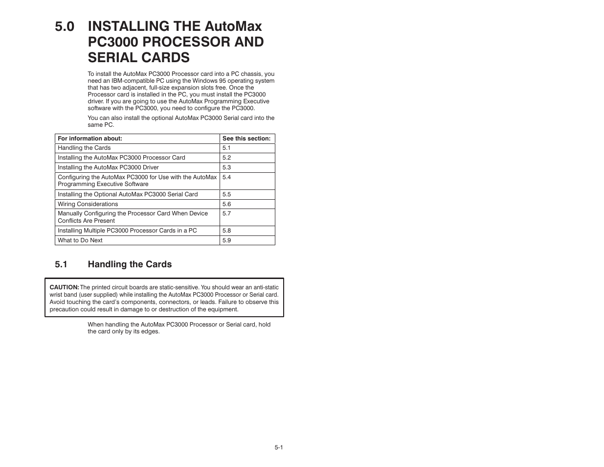 1 handling the cards | Rockwell Automation 57C570 AutoMax PC3000 User Manual User Manual | Page 79 / 294