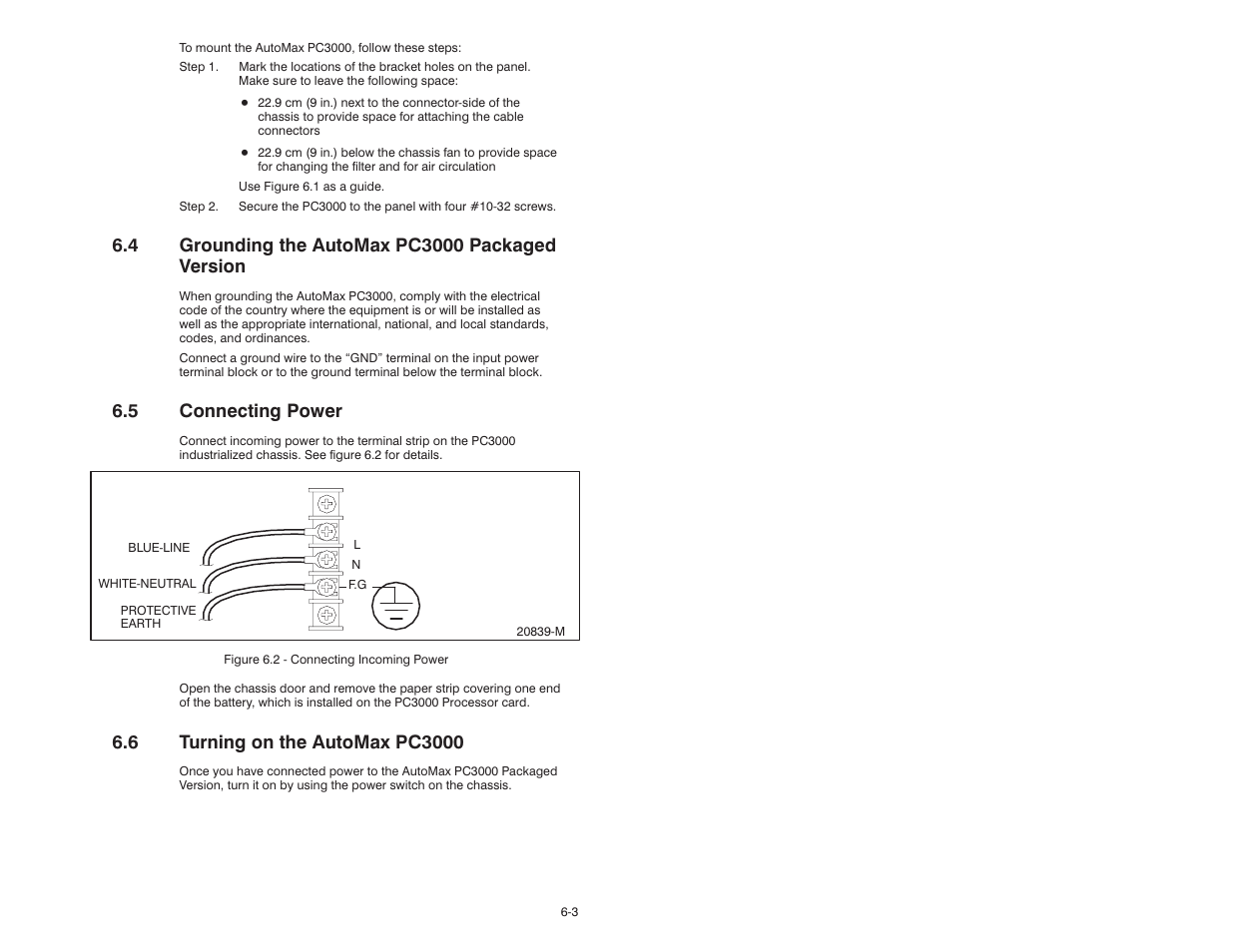 4 grounding the automax pc3000 packaged version, 5 connecting power, 6 turning on the automax pc3000 | Rockwell Automation 57C570 AutoMax PC3000 User Manual User Manual | Page 95 / 294