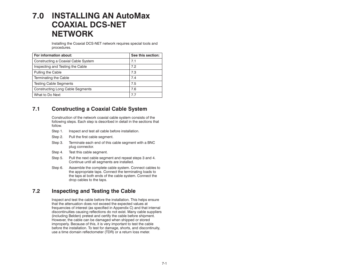 0 - installling an automax coaxial dcs-net network, 1 constructing a coaxial cable system, 2 inspecting and testing the cable | 0 installing an automax coaxial dcsćnet network | Rockwell Automation 57C570 AutoMax PC3000 User Manual User Manual | Page 99 / 294