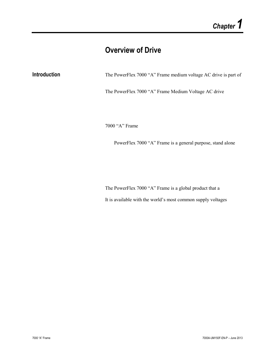 Overview of drive, Chapter | Rockwell Automation 7000A PowerFlex Medium Voltage Drive (A-Frame) - Classic Control User Manual | Page 19 / 515