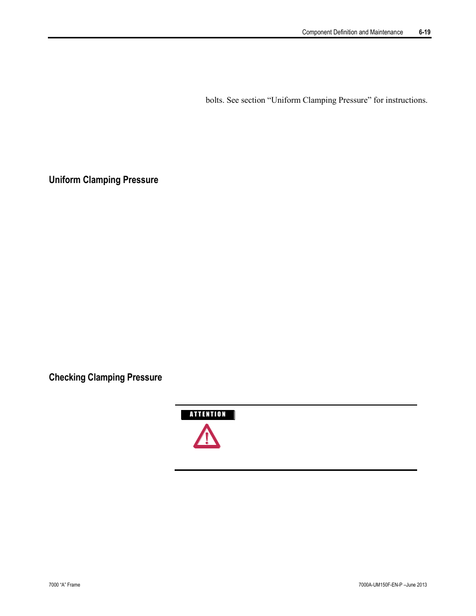 Uniform clamping pressure, Checking clamping pressure | Rockwell Automation 7000A PowerFlex Medium Voltage Drive (A-Frame) - Classic Control User Manual | Page 323 / 515