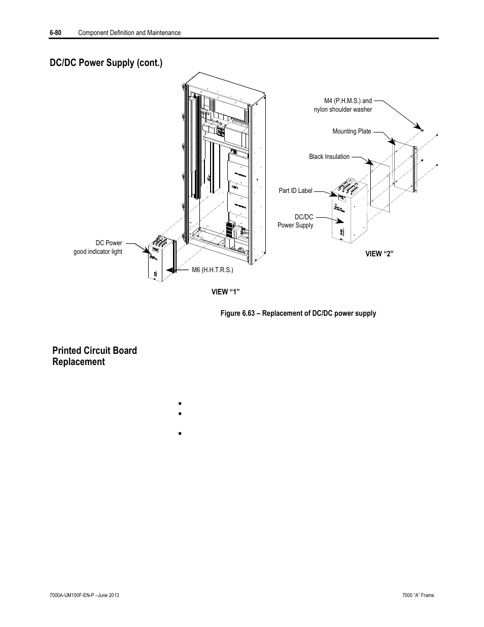 Dc/dc power supply (cont.), Printed circuit board replacement | Rockwell Automation 7000A PowerFlex Medium Voltage Drive (A-Frame) - Classic Control User Manual | Page 384 / 515