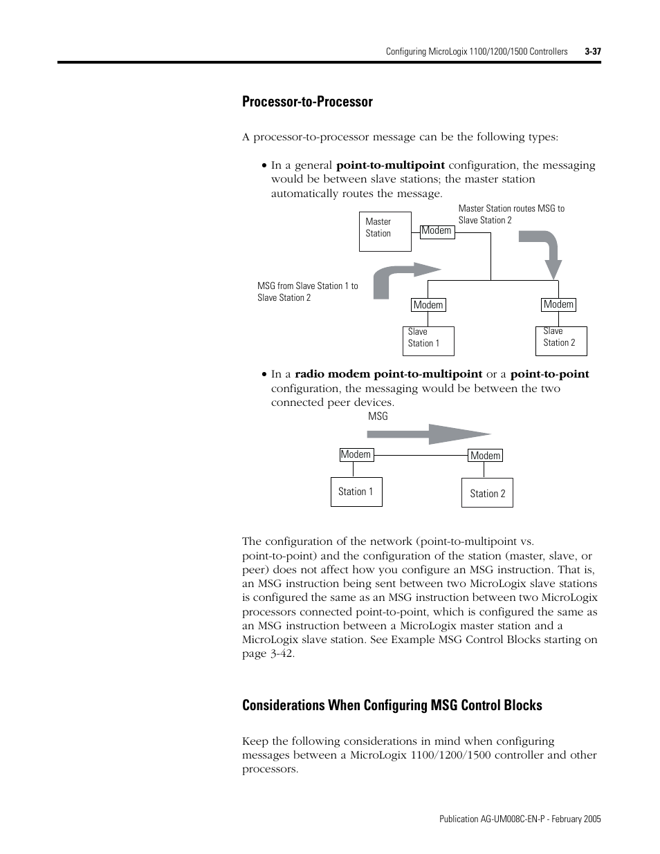 Processor-to-processor, Considerations when configuring msg control blocks | Rockwell Automation DAG6.5.8 APPLICATION GUIDE SCADA SYSTEM User Manual | Page 105 / 420