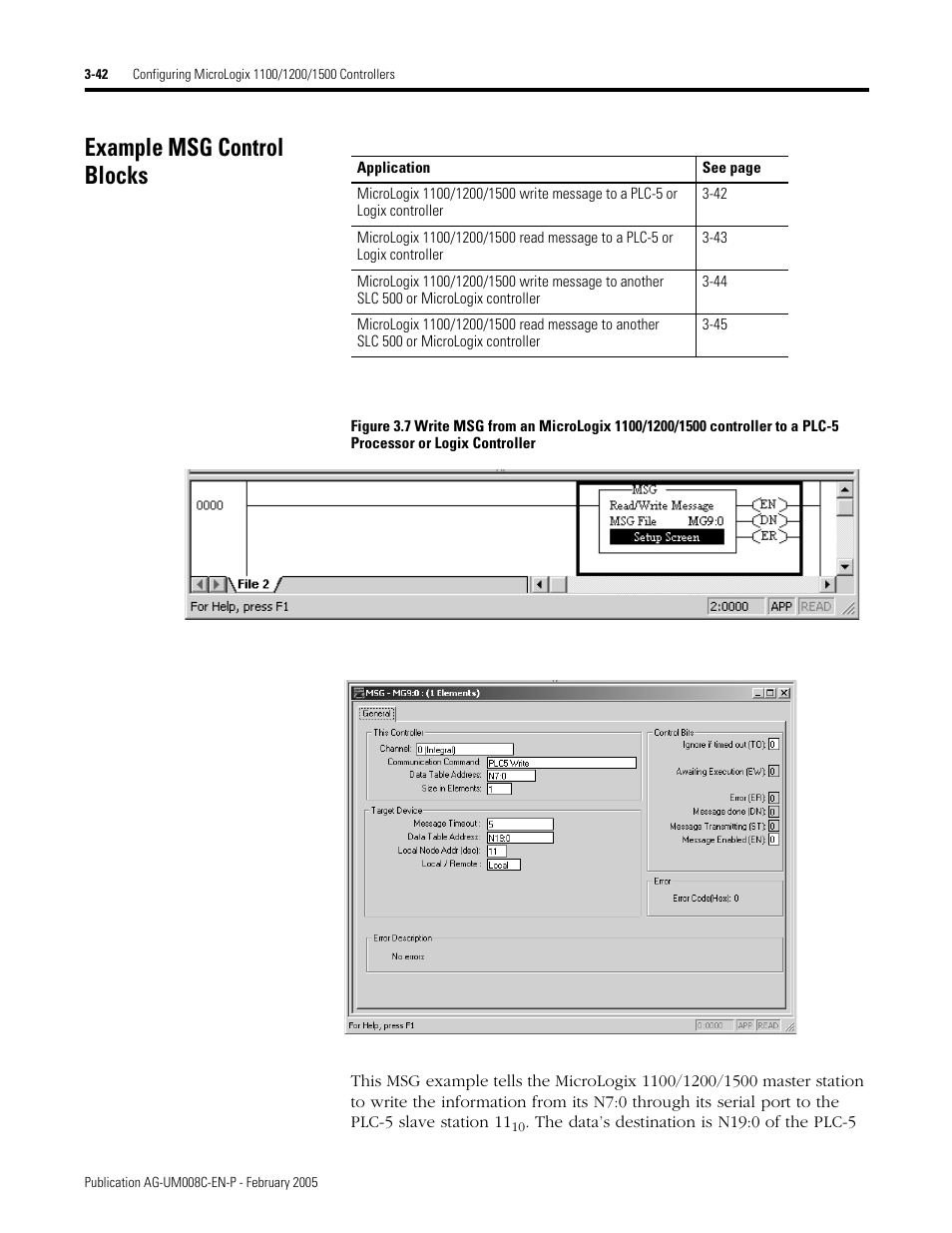 Example msg control blocks, Example msg control blocks -42 | Rockwell Automation DAG6.5.8 APPLICATION GUIDE SCADA SYSTEM User Manual | Page 110 / 420