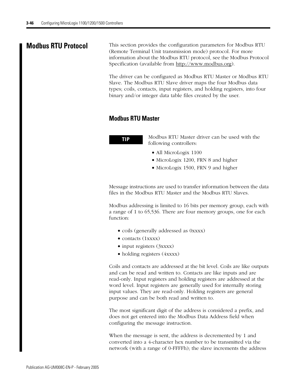 Modbus rtu protocol, 46 through, Modbus rtu protocol -46 | Modbus rtu master -46, Modbus rtu master | Rockwell Automation DAG6.5.8 APPLICATION GUIDE SCADA SYSTEM User Manual | Page 114 / 420