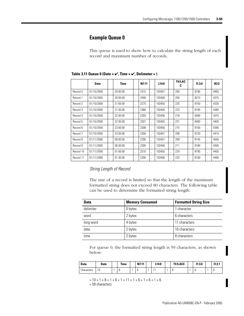 Example queue 0 -59, Example queue 0, String length of record | Rockwell Automation DAG6.5.8 APPLICATION GUIDE SCADA SYSTEM User Manual | Page 127 / 420