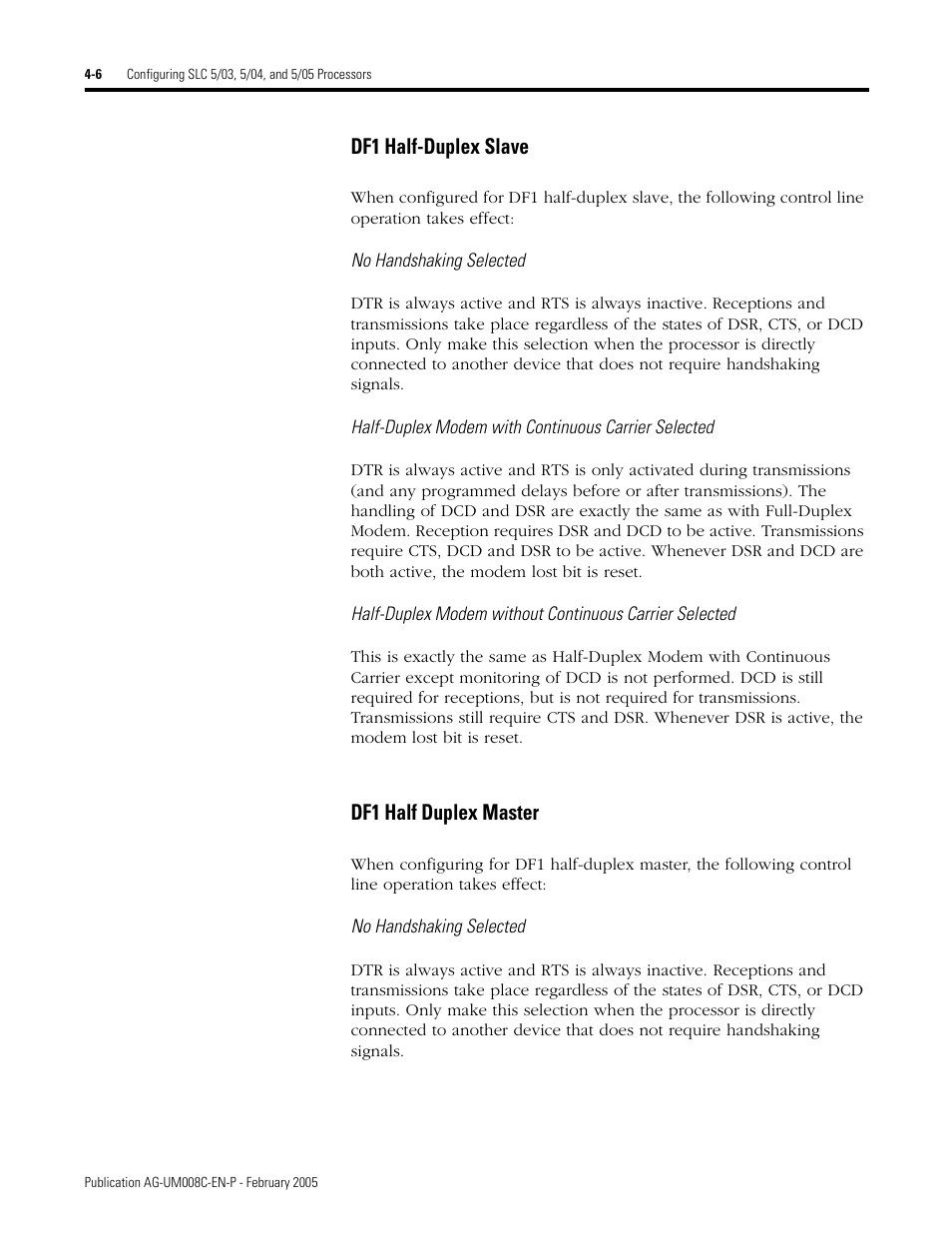 Df1 half-duplex slave -6 df1 half duplex master -6, Df1 half-duplex slave, Df1 half duplex master | Rockwell Automation DAG6.5.8 APPLICATION GUIDE SCADA SYSTEM User Manual | Page 144 / 420