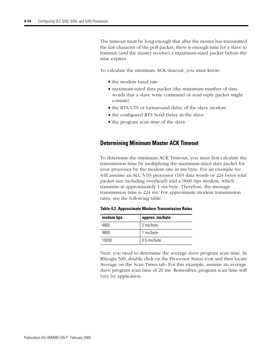 Determining minimum master ack timeout -14, Determining minimum master ack timeout | Rockwell Automation DAG6.5.8 APPLICATION GUIDE SCADA SYSTEM User Manual | Page 152 / 420