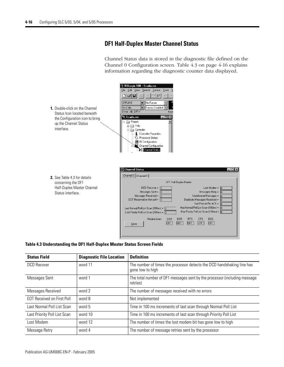 Df1 half-duplex master channel status -16, Df1 half-duplex master channel status | Rockwell Automation DAG6.5.8 APPLICATION GUIDE SCADA SYSTEM User Manual | Page 154 / 420