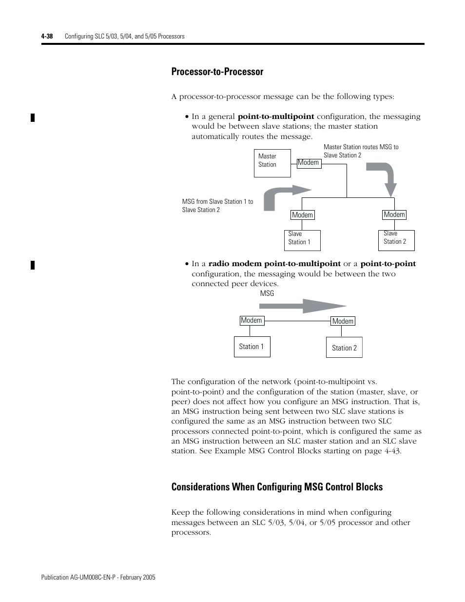 Processor-to-processor, Considerations when configuring msg control blocks | Rockwell Automation DAG6.5.8 APPLICATION GUIDE SCADA SYSTEM User Manual | Page 176 / 420