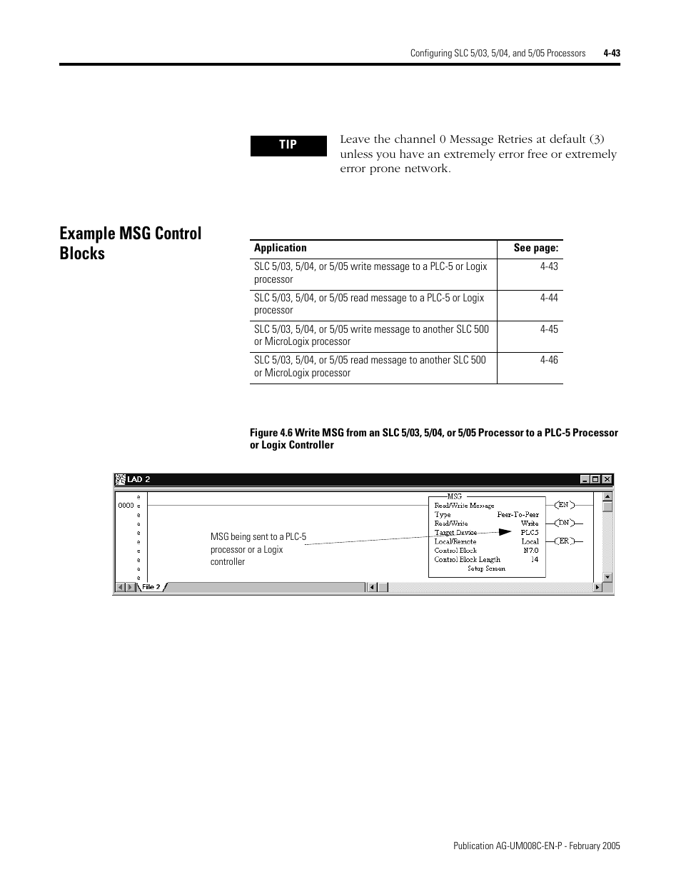 Example msg control blocks, Example msg control blocks -43 | Rockwell Automation DAG6.5.8 APPLICATION GUIDE SCADA SYSTEM User Manual | Page 181 / 420