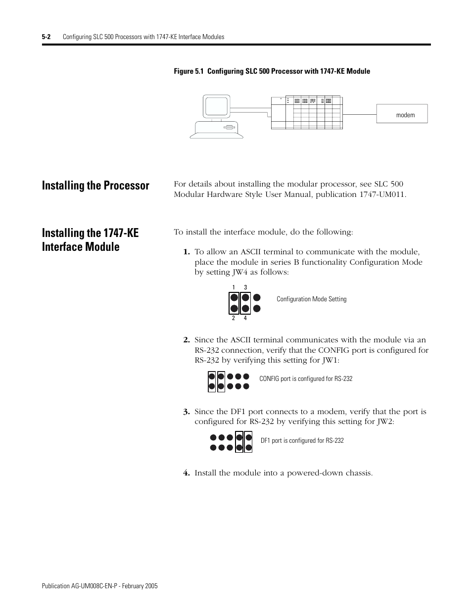 Installing the processor, Installing the 1747-ke interface module, Installing the processor -2 installing the 1747-ke | Interface module -2 | Rockwell Automation DAG6.5.8 APPLICATION GUIDE SCADA SYSTEM User Manual | Page 188 / 420