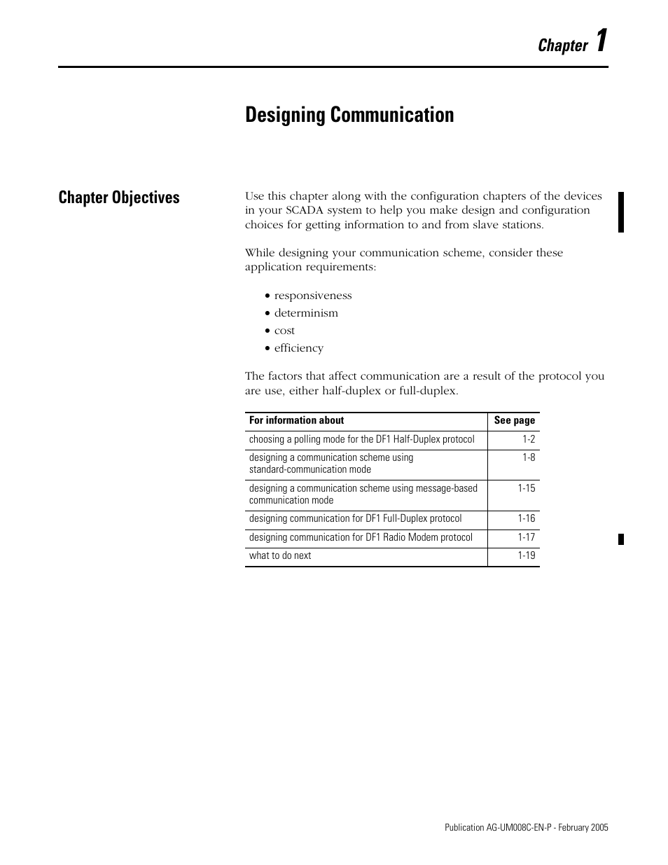 Designing communication, Chapter objectives, Chapter 1 | Chapter objectives -1, Chapter | Rockwell Automation DAG6.5.8 APPLICATION GUIDE SCADA SYSTEM User Manual | Page 19 / 420