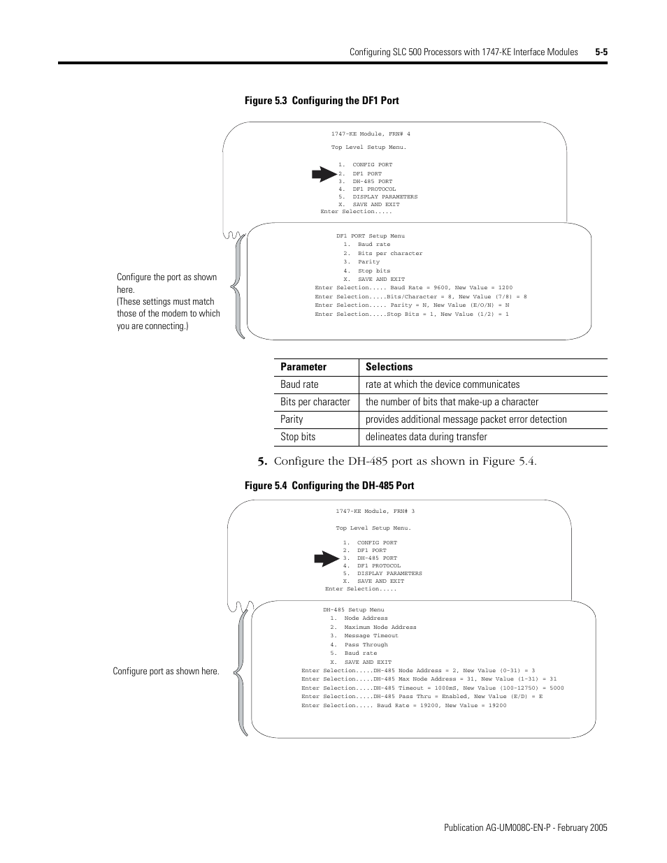 Figure 5.3 configuring the df1 port, Configure port as shown here | Rockwell Automation DAG6.5.8 APPLICATION GUIDE SCADA SYSTEM User Manual | Page 191 / 420