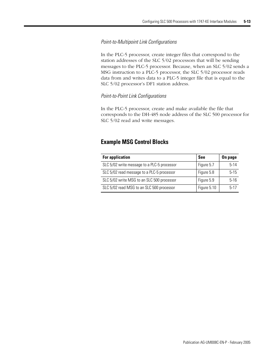 Example msg control blocks -13, Example msg control blocks | Rockwell Automation DAG6.5.8 APPLICATION GUIDE SCADA SYSTEM User Manual | Page 199 / 420