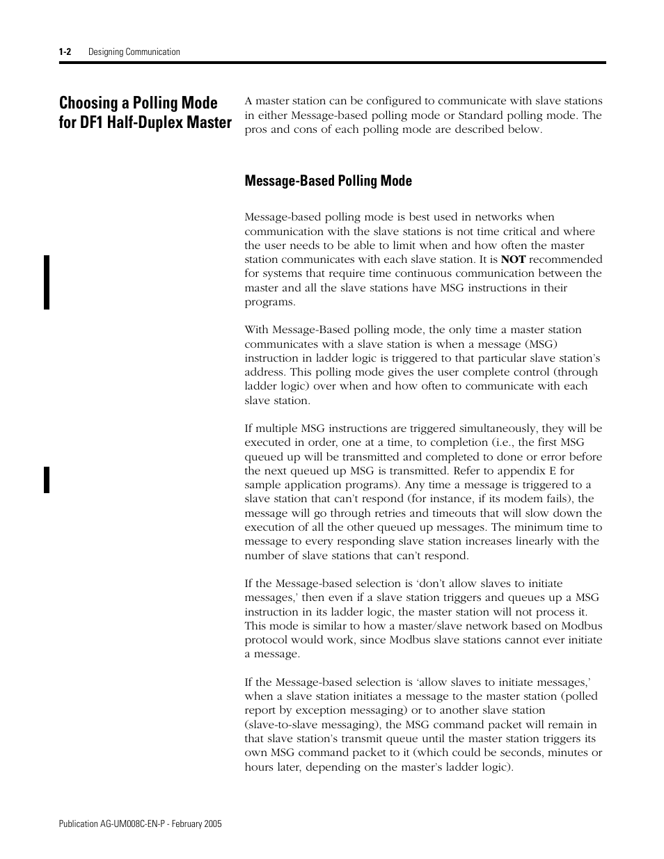 Choosing a polling mode for df1 half-duplex master, Message-based polling mode -2, Message-based polling mode | Rockwell Automation DAG6.5.8 APPLICATION GUIDE SCADA SYSTEM User Manual | Page 20 / 420