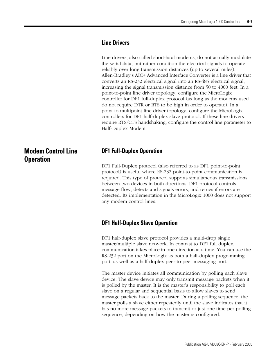 Modem control line operation, Line drivers -7, Modem control line operation -7 | Rockwell Automation DAG6.5.8 APPLICATION GUIDE SCADA SYSTEM User Manual | Page 211 / 420