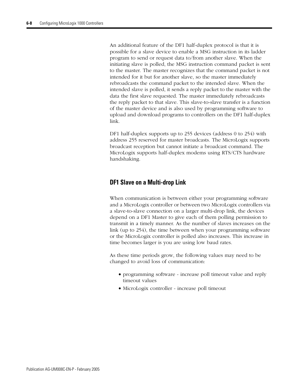 Df1 slave on a multi-drop link -8, Df1 slave on a multi-drop link | Rockwell Automation DAG6.5.8 APPLICATION GUIDE SCADA SYSTEM User Manual | Page 212 / 420