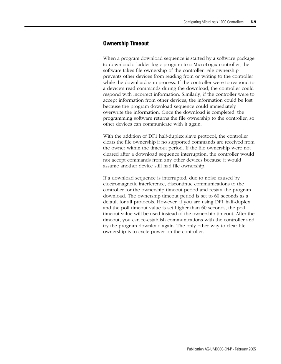 Ownership timeout -9, Ownership timeout | Rockwell Automation DAG6.5.8 APPLICATION GUIDE SCADA SYSTEM User Manual | Page 213 / 420