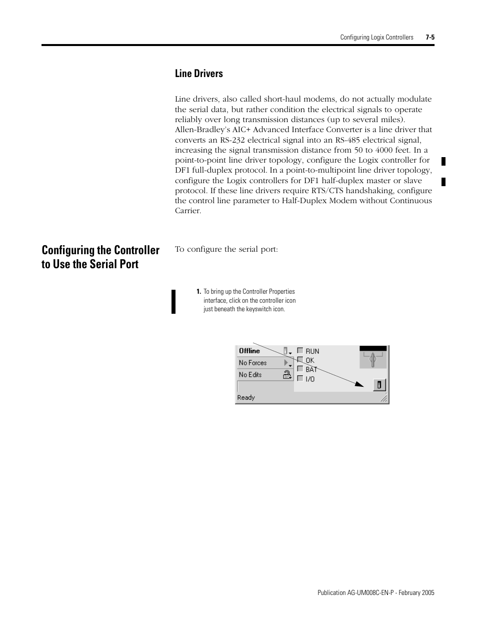 Configuring the controller to use the serial port, Line drivers -5, Line drivers | Rockwell Automation DAG6.5.8 APPLICATION GUIDE SCADA SYSTEM User Manual | Page 231 / 420