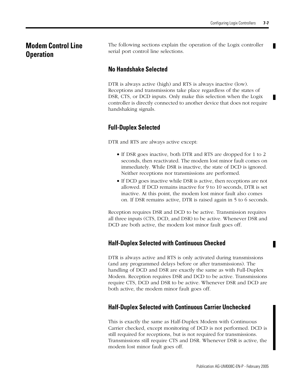 Modem control line operation, Modem control line operation -7 | Rockwell Automation DAG6.5.8 APPLICATION GUIDE SCADA SYSTEM User Manual | Page 233 / 420