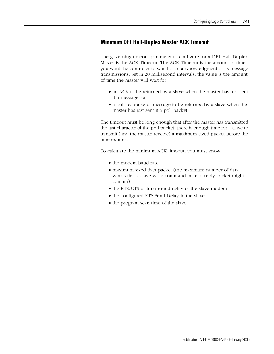 Minimum df1 half-duplex master ack timeout -11, Minimum df1 half-duplex master ack timeout | Rockwell Automation DAG6.5.8 APPLICATION GUIDE SCADA SYSTEM User Manual | Page 237 / 420