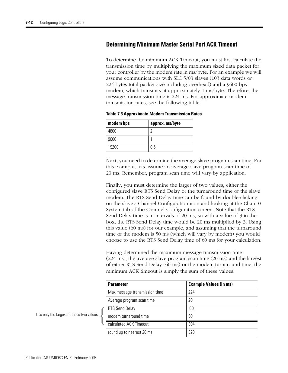 Determining minimum master serial port ack timeout | Rockwell Automation DAG6.5.8 APPLICATION GUIDE SCADA SYSTEM User Manual | Page 238 / 420