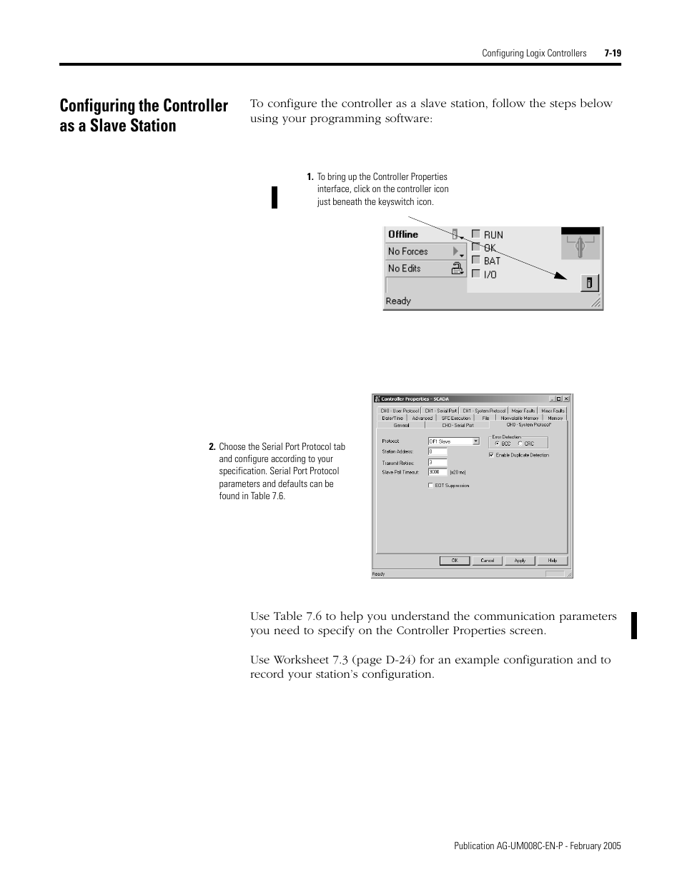 Configuring the controller as a slave station, Configuring the controller as a slave station -19 | Rockwell Automation DAG6.5.8 APPLICATION GUIDE SCADA SYSTEM User Manual | Page 245 / 420