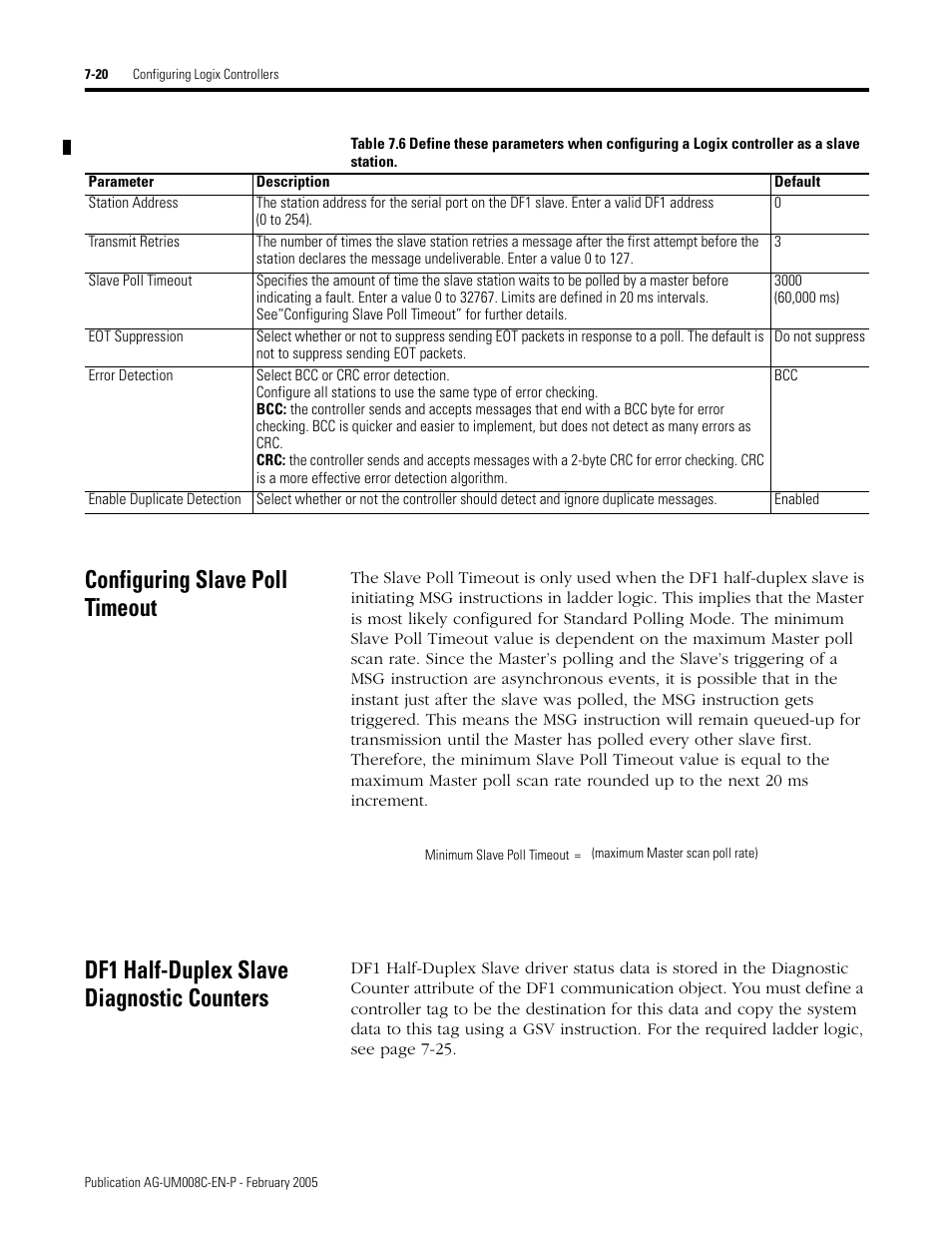 Configuring slave poll timeout, Df1 half-duplex slave diagnostic counters | Rockwell Automation DAG6.5.8 APPLICATION GUIDE SCADA SYSTEM User Manual | Page 246 / 420