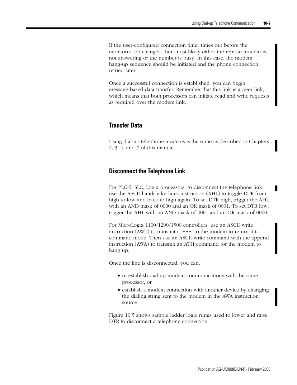 Transfer data -7 disconnect the telephone link -7, Transfer data, Disconnect the telephone link | Rockwell Automation DAG6.5.8 APPLICATION GUIDE SCADA SYSTEM User Manual | Page 327 / 420