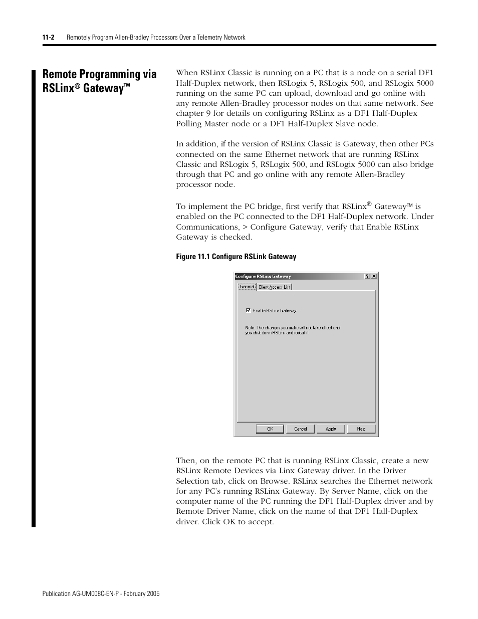 Remote programming via rslinx® gateway, Remote programming via rslinx, Gateway | Rockwell Automation DAG6.5.8 APPLICATION GUIDE SCADA SYSTEM User Manual | Page 332 / 420