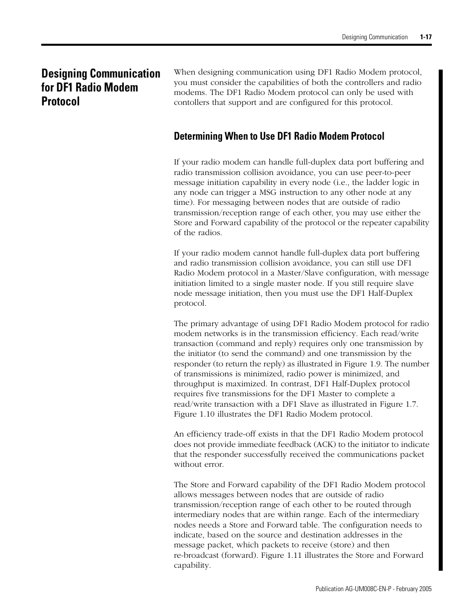 17 through, Determining when to use df1 radio modem protocol | Rockwell Automation DAG6.5.8 APPLICATION GUIDE SCADA SYSTEM User Manual | Page 35 / 420