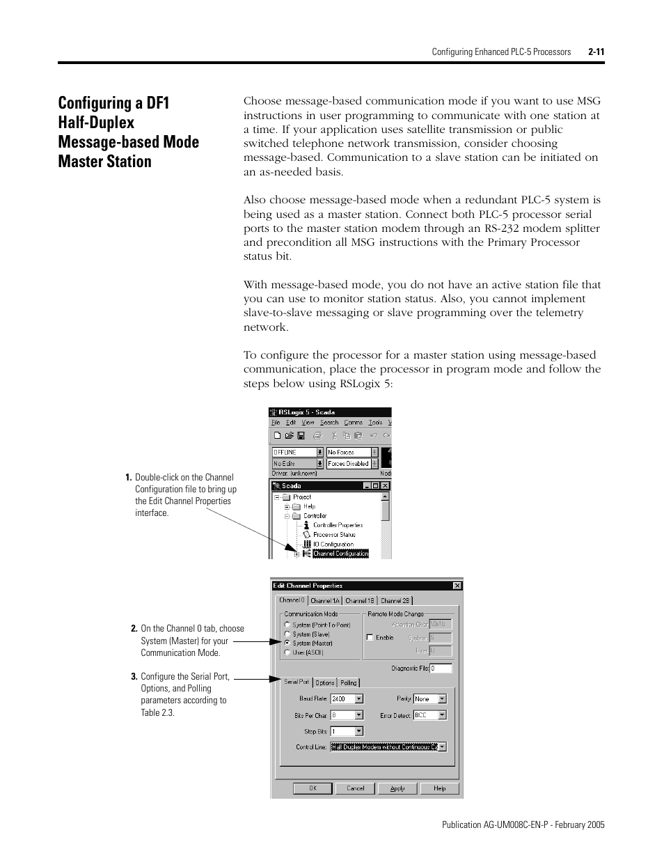 Configuring a df1 half-duplex message-based | Rockwell Automation DAG6.5.8 APPLICATION GUIDE SCADA SYSTEM User Manual | Page 49 / 420