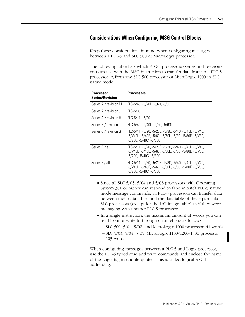 Considerations when configuring msg control blocks | Rockwell Automation DAG6.5.8 APPLICATION GUIDE SCADA SYSTEM User Manual | Page 63 / 420