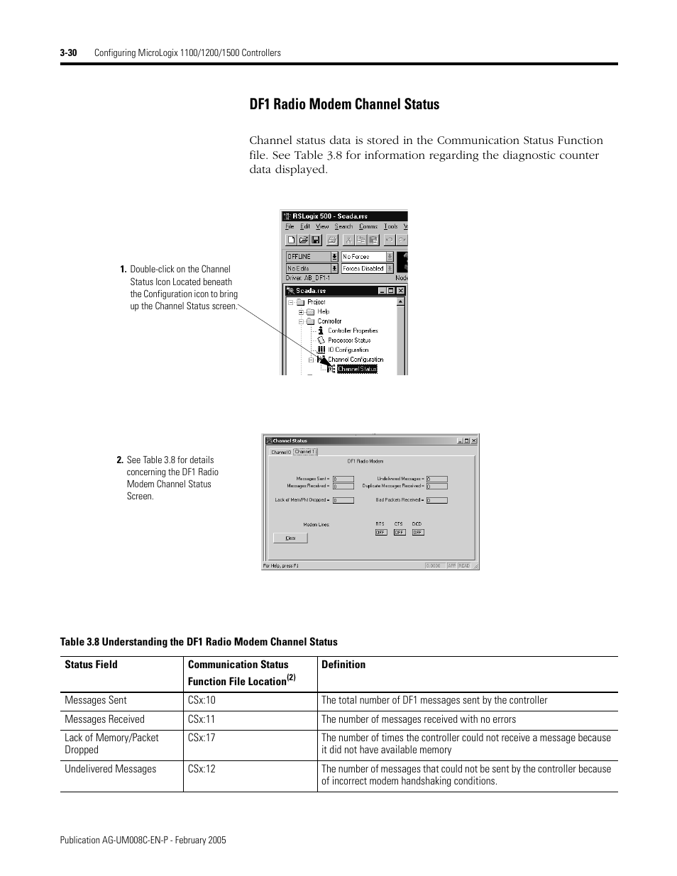 Df1 radio modem channel status -30, Df1 radio modem channel status | Rockwell Automation DAG6.5.8 APPLICATION GUIDE SCADA SYSTEM User Manual | Page 98 / 420