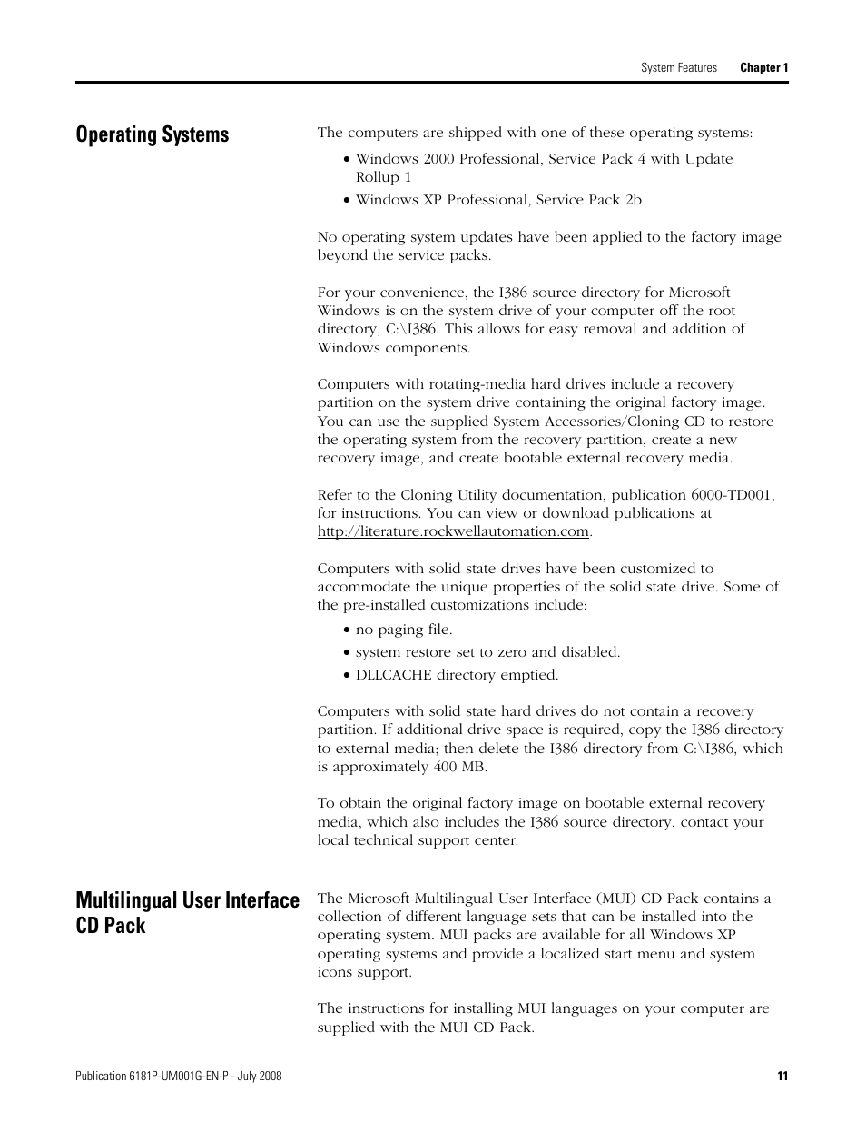 Operating systems, Multilingual user interface cd pack | Rockwell Automation 6181P-xxxx Integrated Display Computers, Series A to D User Manual | Page 11 / 72