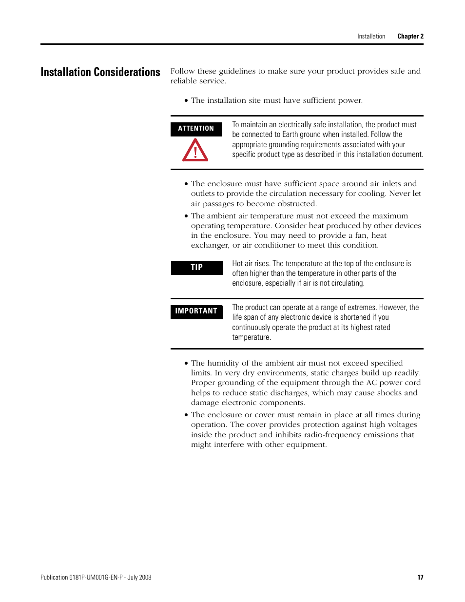 Installation considerations | Rockwell Automation 6181P-xxxx Integrated Display Computers, Series A to D User Manual | Page 17 / 72