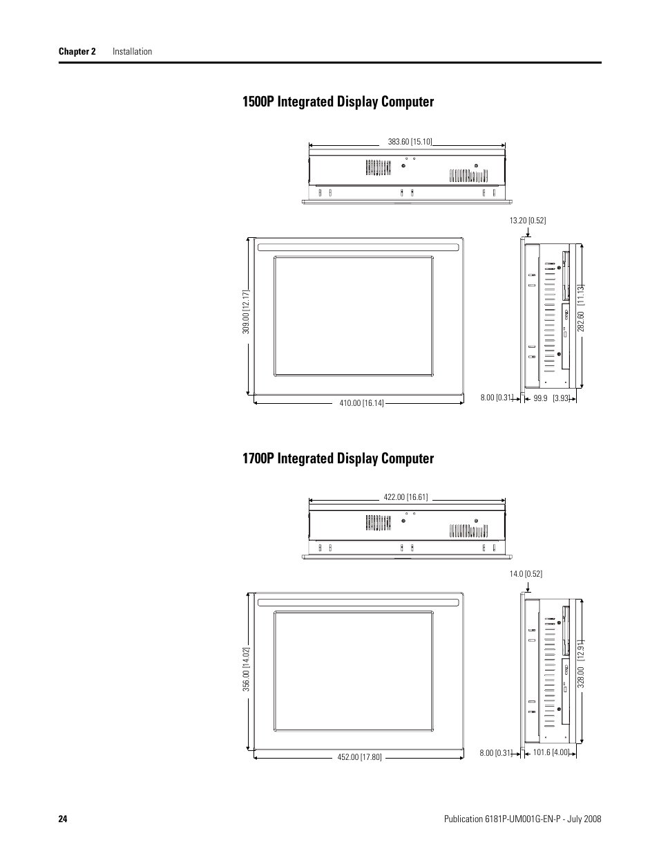 1500p integrated display computer, 1700p integrated display computer | Rockwell Automation 6181P-xxxx Integrated Display Computers, Series A to D User Manual | Page 24 / 72