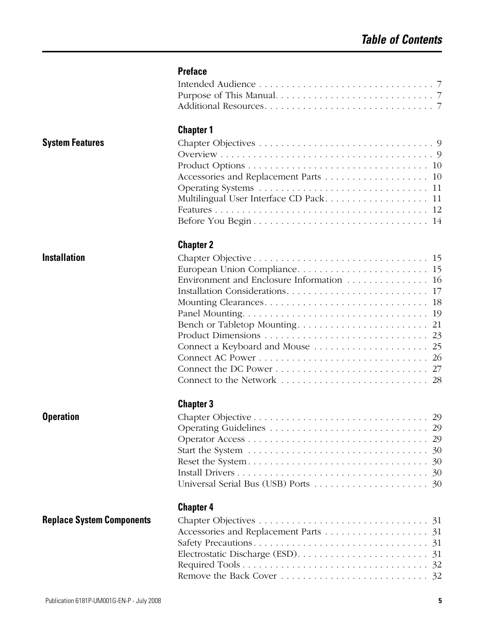 Rockwell Automation 6181P-xxxx Integrated Display Computers, Series A to D User Manual | Page 5 / 72