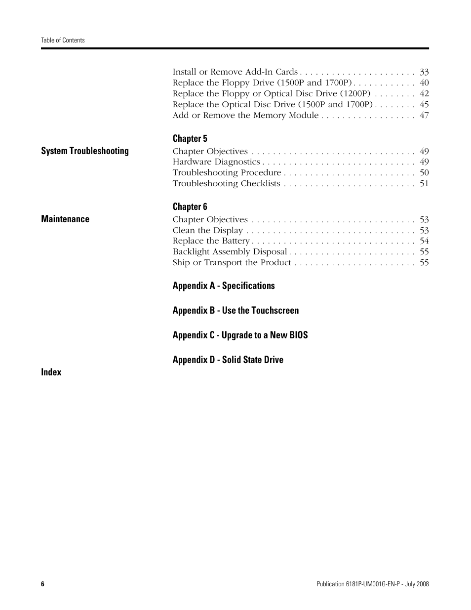 Rockwell Automation 6181P-xxxx Integrated Display Computers, Series A to D User Manual | Page 6 / 72