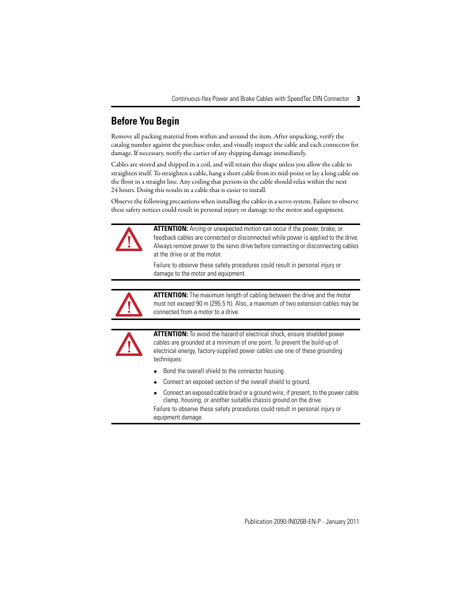 Before you begin | Rockwell Automation 2090-CPBM7DF-08AF Continuous-flex Power Cables with SpeedTec DIN Connector Installation Instruction User Manual | Page 3 / 8