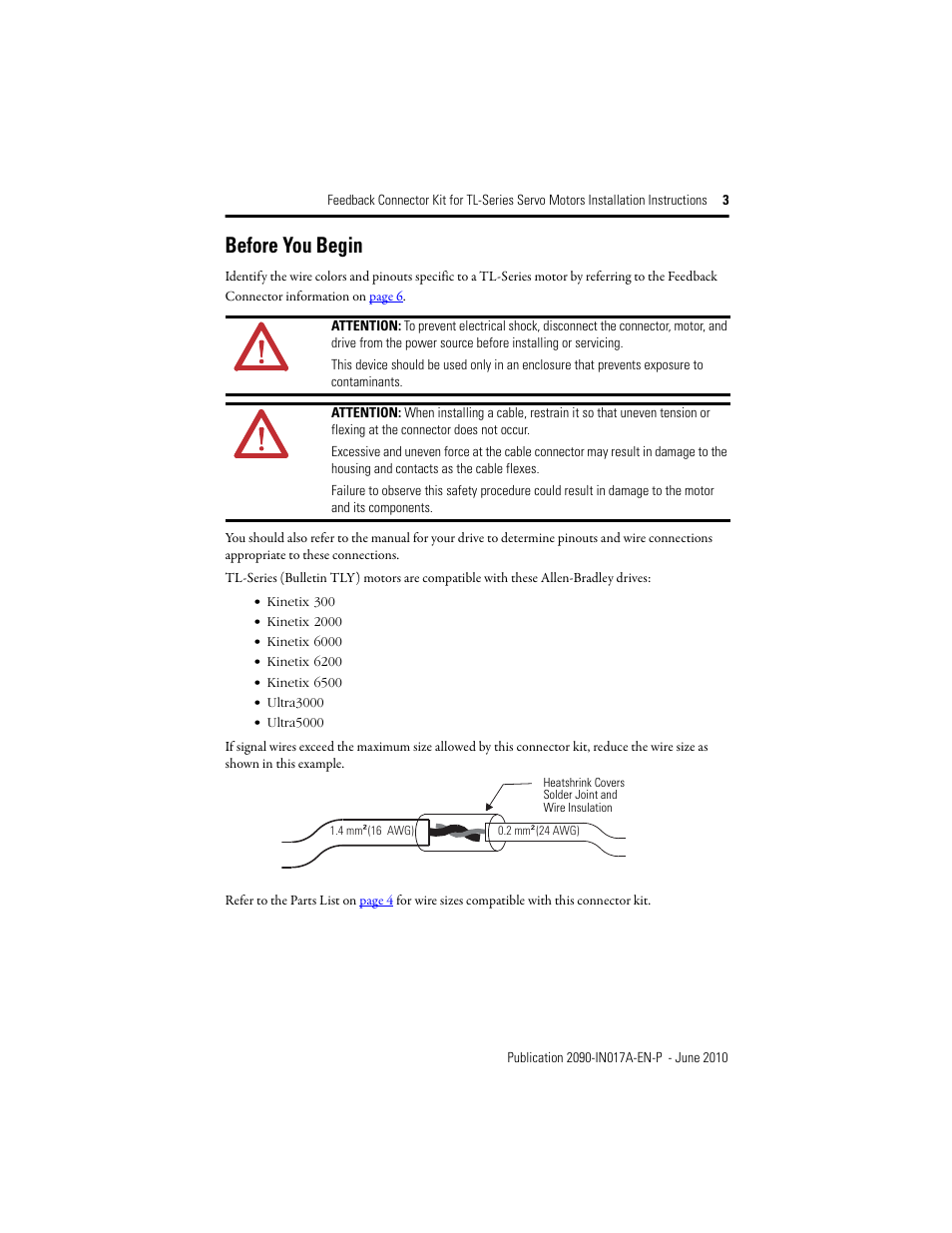 Before you begin | Rockwell Automation 2090-KFBM6-AA Feedback Connector Kit for TL-Series (Bulletin TLY) Servo Motors User Manual | Page 3 / 8