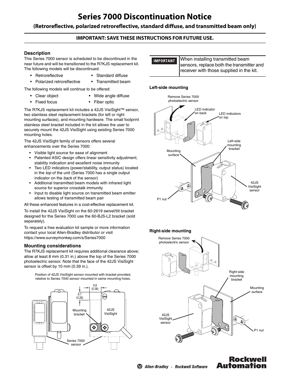 Rockwell Automation 42JS Series 7000 Discontinuation Notice User Manual | 2 pages