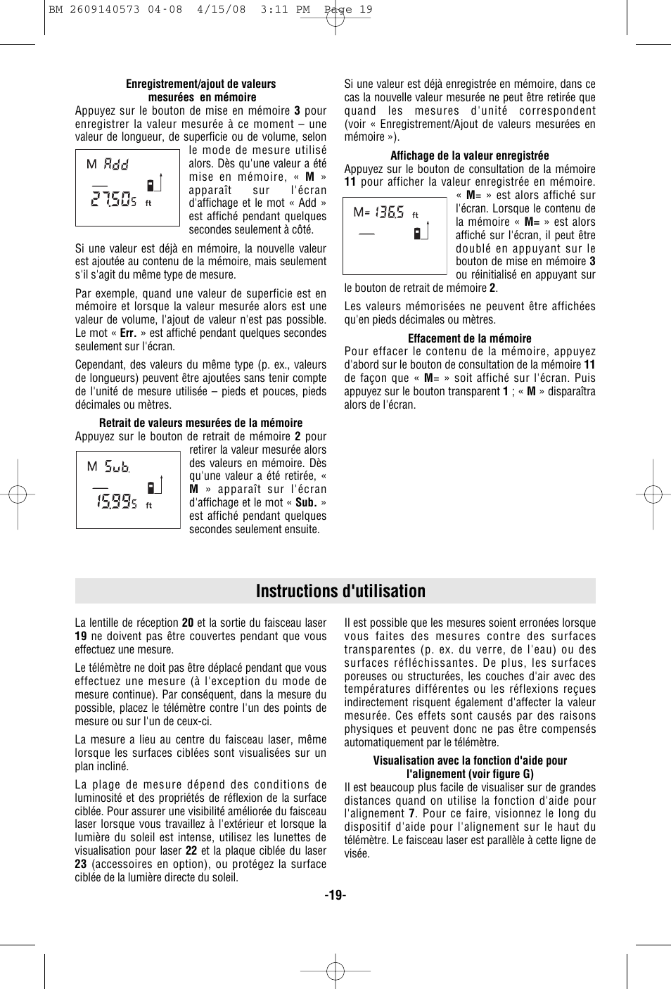 Instructions d'utilisation | Bosch DLR165 User Manual | Page 19 / 32