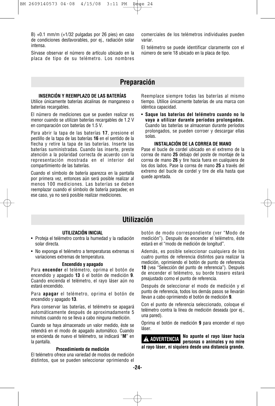 Preparación utilización | Bosch DLR165 User Manual | Page 24 / 32