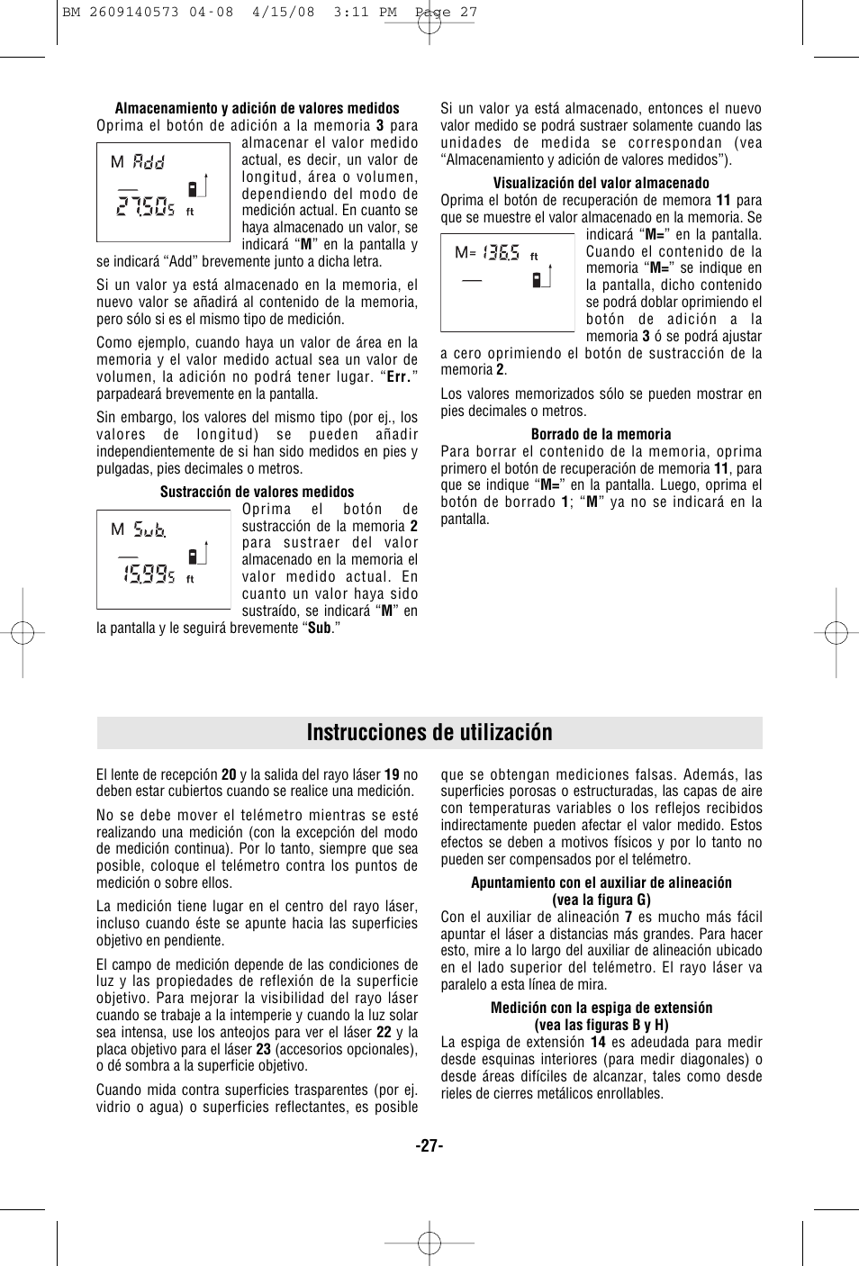 Instrucciones de utilización | Bosch DLR165 User Manual | Page 27 / 32
