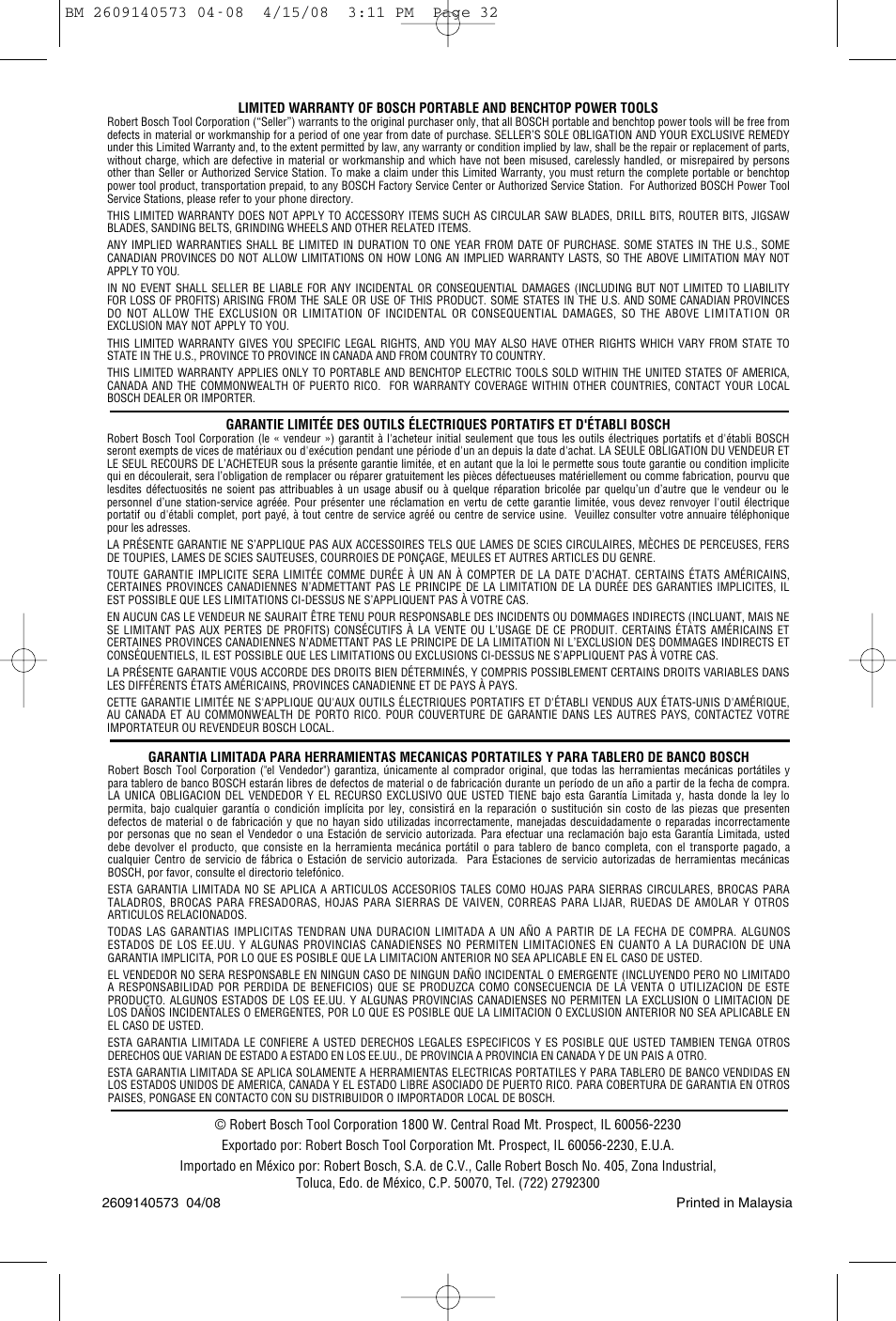 Bosch DLR165 User Manual | Page 32 / 32